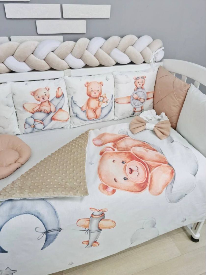 ❤ Набір "Коса" зі з'ємними наволочками. Колір - Ведмедик на літачку, бежевий (#64889989) ✓ Anna Konvert