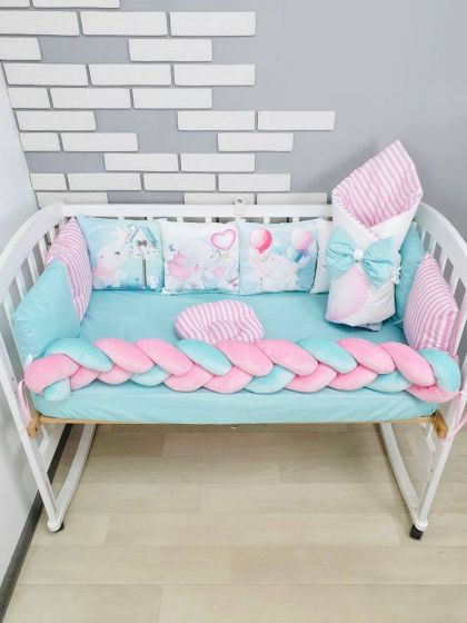 ❤ Набір "Бавовняний" з косою на 4 ту сторону. Колір - Слоники, м'ятно-рожевий (#55710020) ✓ Anna Konvert 2