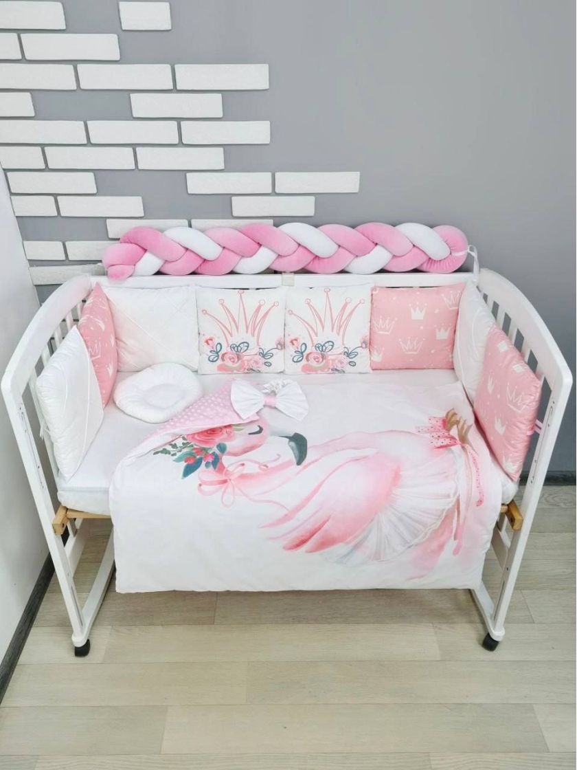 ❤ Набір "Коса" зі з'ємними наволочками. Колір - Рожевий фламінго з коронами (#72935259) ✓ Anna Konvert