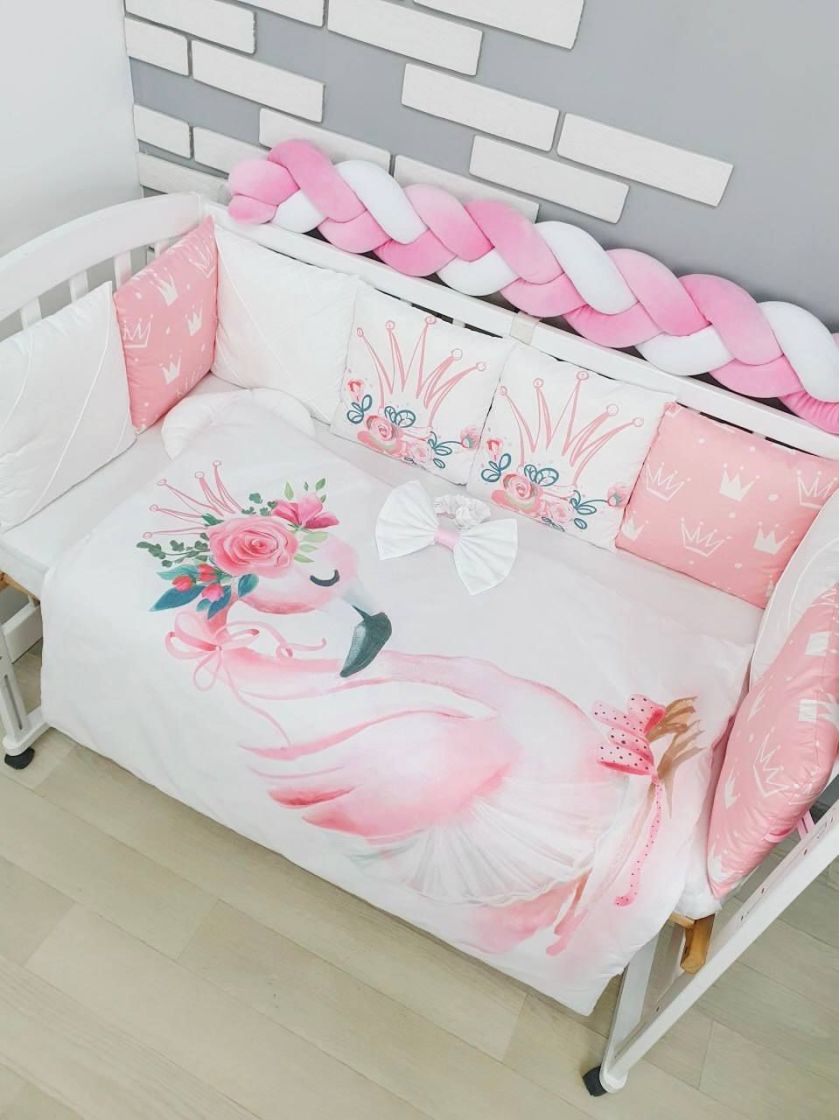 ❤ Набір "Коса" зі з'ємними наволочками. Колір - Рожевий фламінго з коронами (#72935259) ✓ Anna Konvert