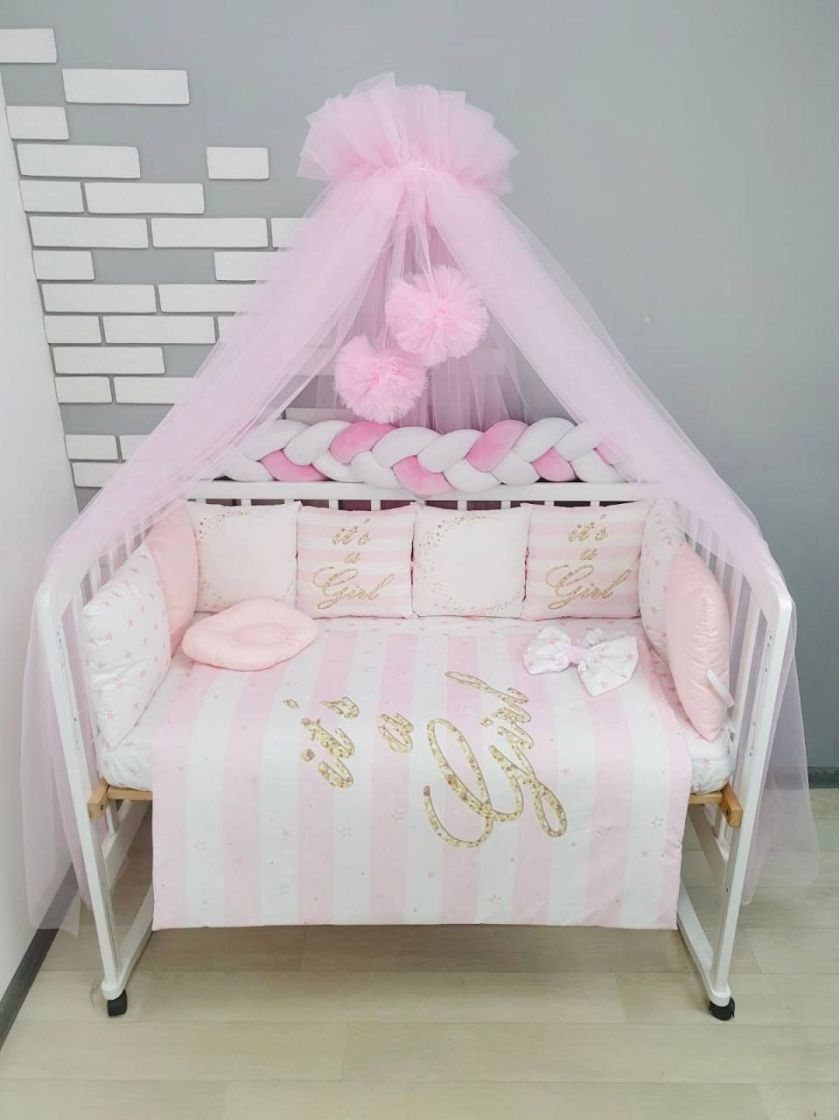 ❤ Набір "Бавовняний" з косою на 4 ту сторону. Колір - It's a GIRL, золотисто-рожевий (#9263264) ✓ Anna Konvert