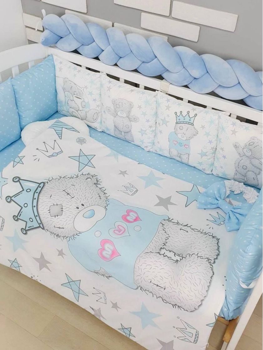 ❤ Набір "Бавовняний" з косою на 4 ту сторону. Колір - Ведмедик Тедді з короною, блакитний (#4995358) ✓ Anna Konvert