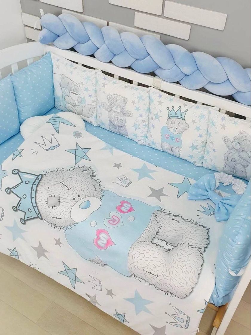 ❤ Набір "Бавовняний" з косою на 4 ту сторону. Колір - Ведмедик Тедді з короною, блакитний (#4995358) ✓ Anna Konvert