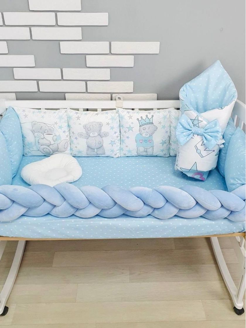 ❤ Набір "Бавовняний" з косою на 4 ту сторону. Колір - Ведмедик Тедді з короною, блакитний (#4995358) ✓ Anna Konvert