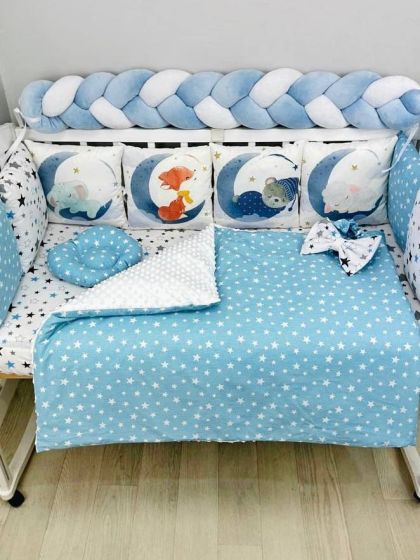 ❤ Набір "Коса" зі з'ємними наволочками. Колір - Звірі на місяці, блакитний (#25030317) ✓ Anna Konvert 2