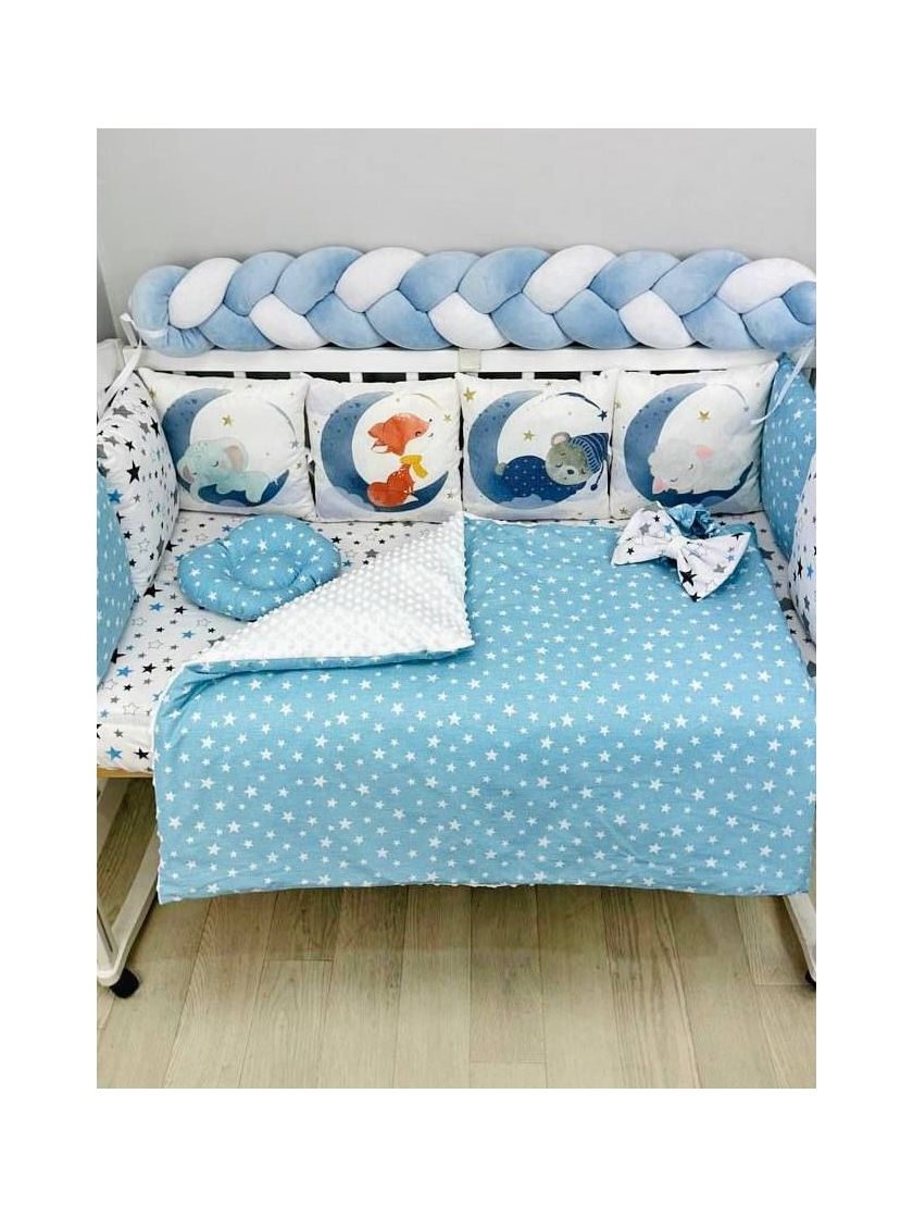 ❤ Набір "Коса" зі з'ємними наволочками. Колір - Звірі на місяці, блакитний (#25030317) ✓ Anna Konvert