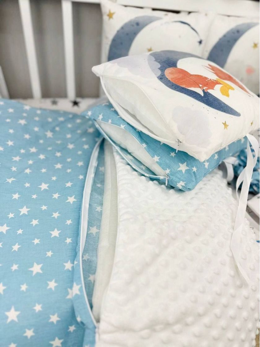 ❤ Набір "Коса" зі з'ємними наволочками. Колір - Звірі на місяці, блакитний (#25030317) ✓ Anna Konvert