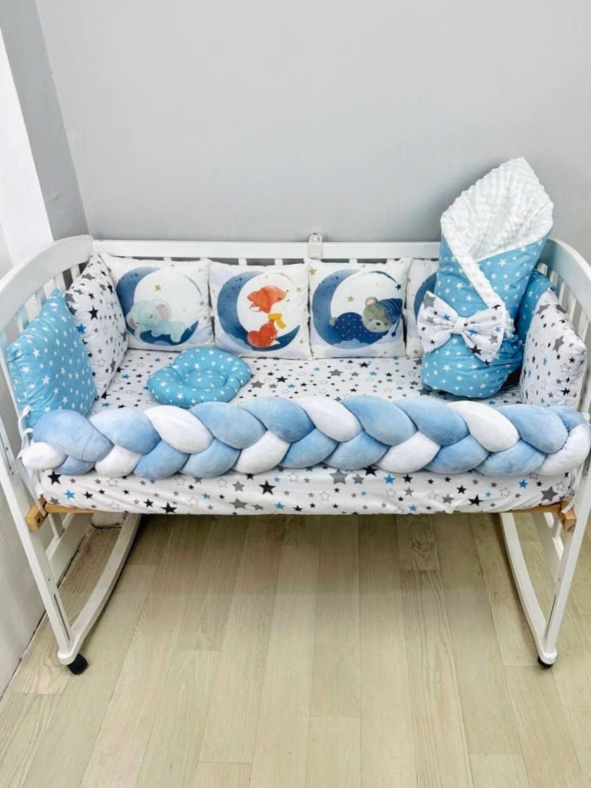 ❤ Набір "Коса" зі з'ємними наволочками. Колір - Звірі на місяці, блакитний (#25030317) ✓ Anna Konvert