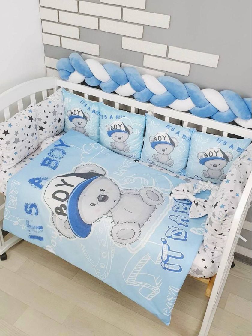 ❤ Набір "Бавовняний" з косою на 4 ту сторону. Колір - Ведмедик Boy, сіро-блакитний (#59947599) ✓ Anna Konvert