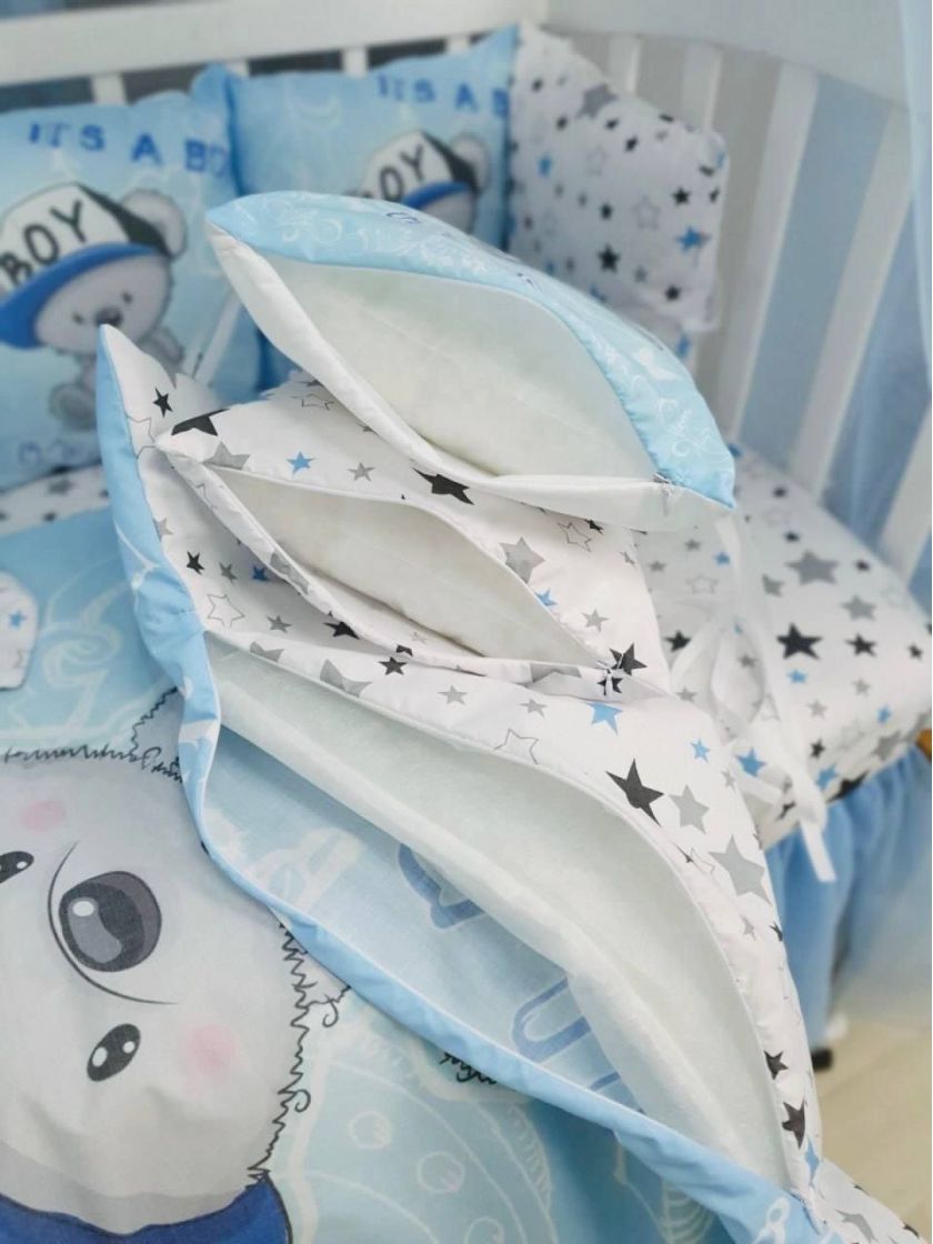 ❤ Набір "Бавовняний" з косою на 4 ту сторону. Колір - Ведмедик Boy, сіро-блакитний (#59947599) ✓ Anna Konvert