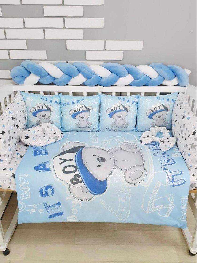 ❤ Набір "Бавовняний" з косою на 4 ту сторону. Колір - Ведмедик Boy, сіро-блакитний (#59947599) ✓ Anna Konvert