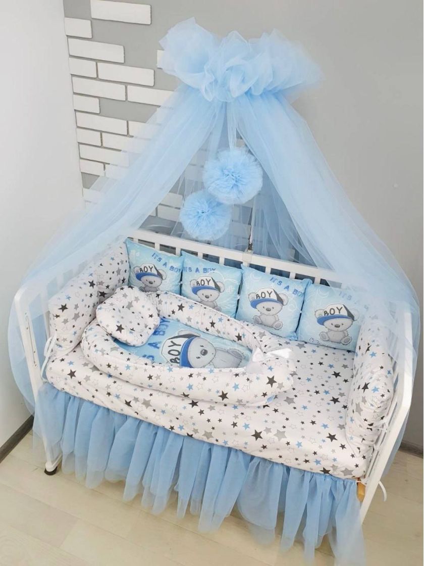 ❤ Набір "Бавовняний" з косою на 4 ту сторону. Колір - Ведмедик Boy, сіро-блакитний (#59947599) ✓ Anna Konvert