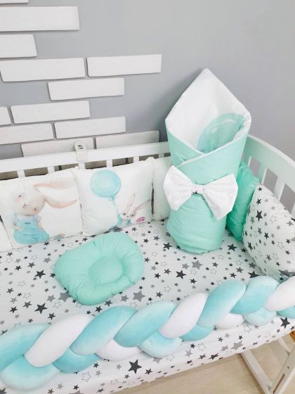 ❤ Набір "Бавовняний" з косою на 4 ту сторону. Колір - Зайчик з кулькою, м'ятний (#32490573) ✓ Anna Konvert 2