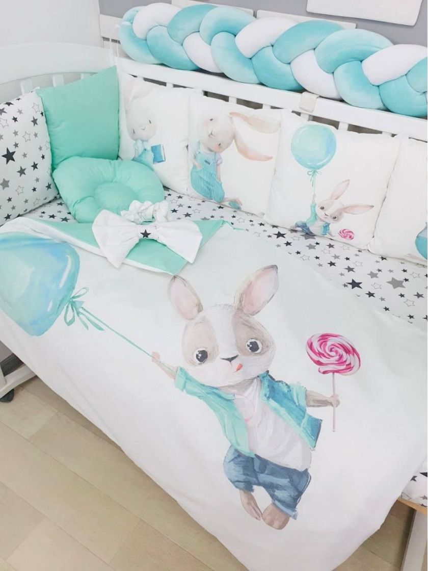 ❤ Набір "Бавовняний" з косою на 4 ту сторону. Колір - Зайчик з кулькою, м'ятний (#32490573) ✓ Anna Konvert