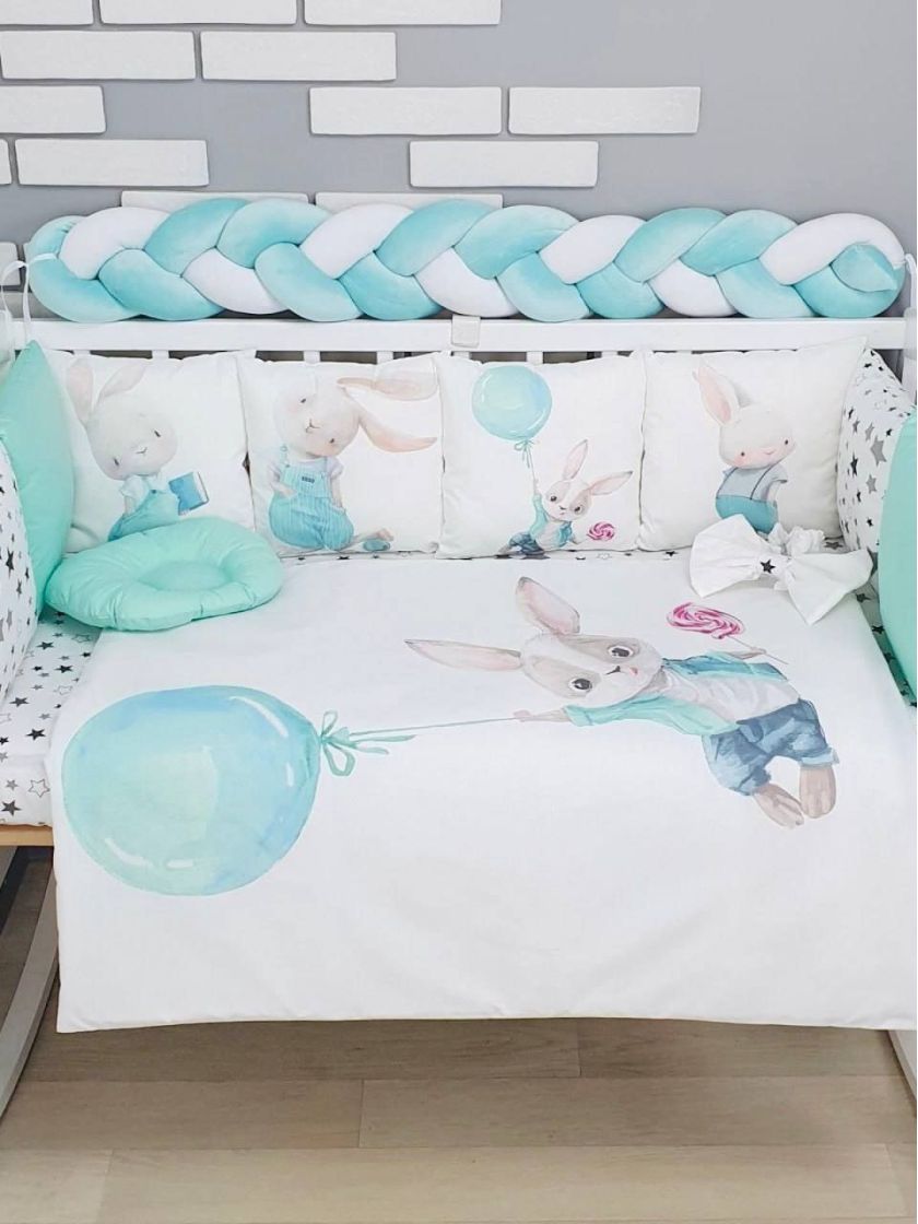 ❤ Набір "Бавовняний" з косою на 4 ту сторону. Колір - Зайчик з кулькою, м'ятний (#32490573) ✓ Anna Konvert