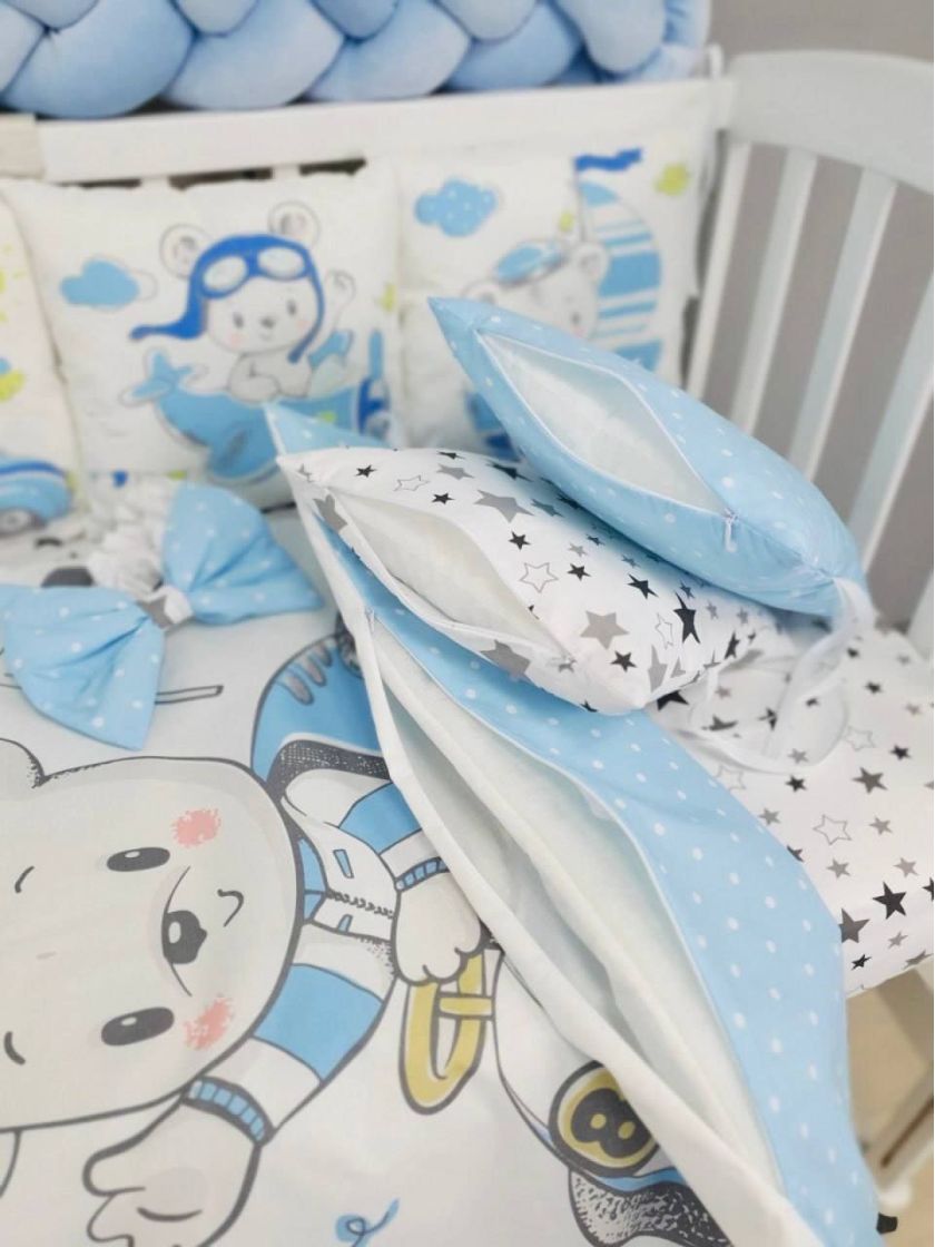 ❤ Набір "Бавовняний" з косою на 4 ту сторону. Колір - Ведмедики на транспорті, блакитний (#51025703) ✓ Anna Konvert