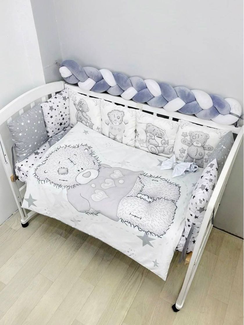 ❤ Набір "Бавовняний" з косою на 4 ту сторону. Колір - Ведмедик Тедді, сіро-білий (#4386493) ✓ Anna Konvert