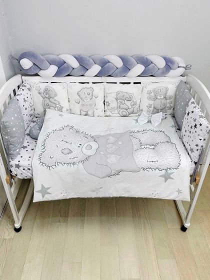 ❤ Набір "Бавовняний" з косою на 4 ту сторону. Колір - Ведмедик Тедді, сіро-білий (#4386493) ✓ Anna Konvert 2