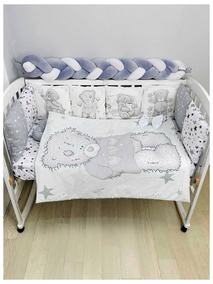 ❤ Набір "Бавовняний" з косою на 4 ту сторону. Колір - Ведмедик Тедді, сіро-білий (#4386493) ✓ Anna Konvert