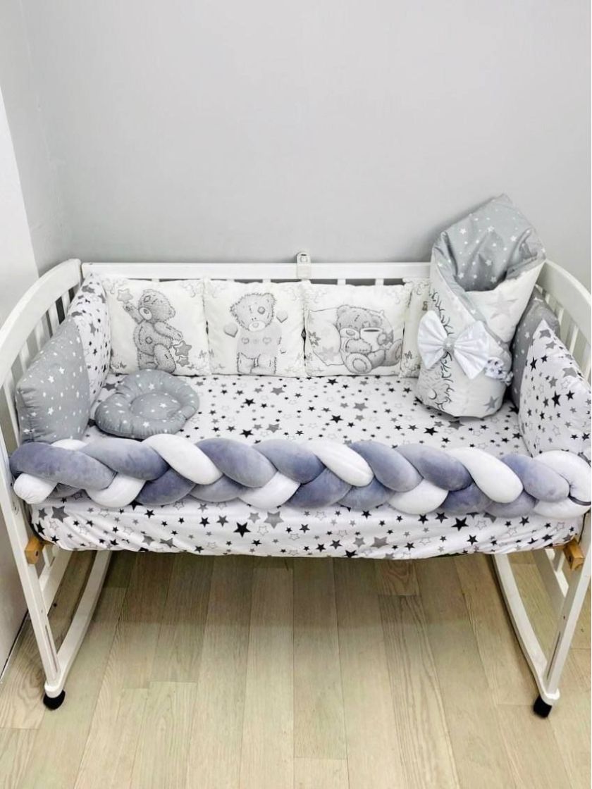 ❤ Набір "Бавовняний" з косою на 4 ту сторону. Колір - Ведмедик Тедді, сіро-білий (#4386493) ✓ Anna Konvert