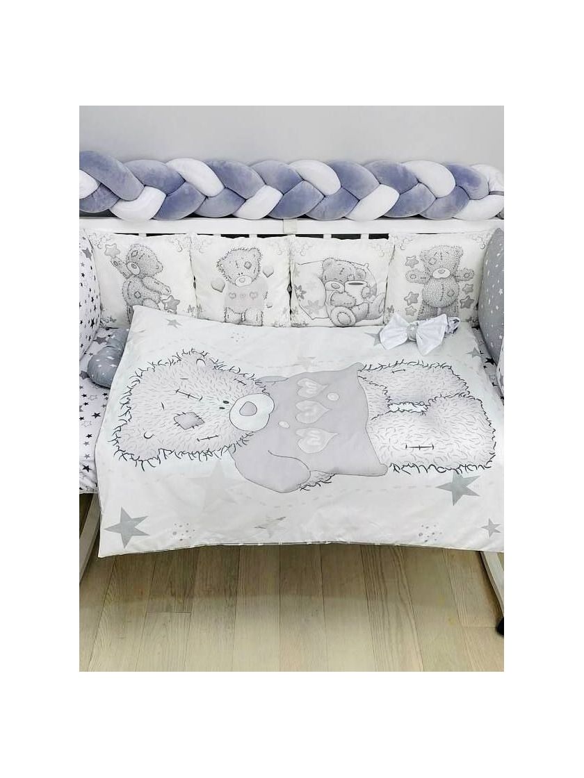 ❤ Набір "Бавовняний" з косою на 4 ту сторону. Колір - Ведмедик Тедді, сіро-білий (#4386493) ✓ Anna Konvert