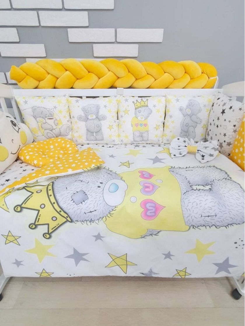 ❤ Набір "Бавовняний" з косою на 4 ту сторону. Колір - Ведмедик Тедді з короною, жовтий (#73666035) ✓ Anna Konvert