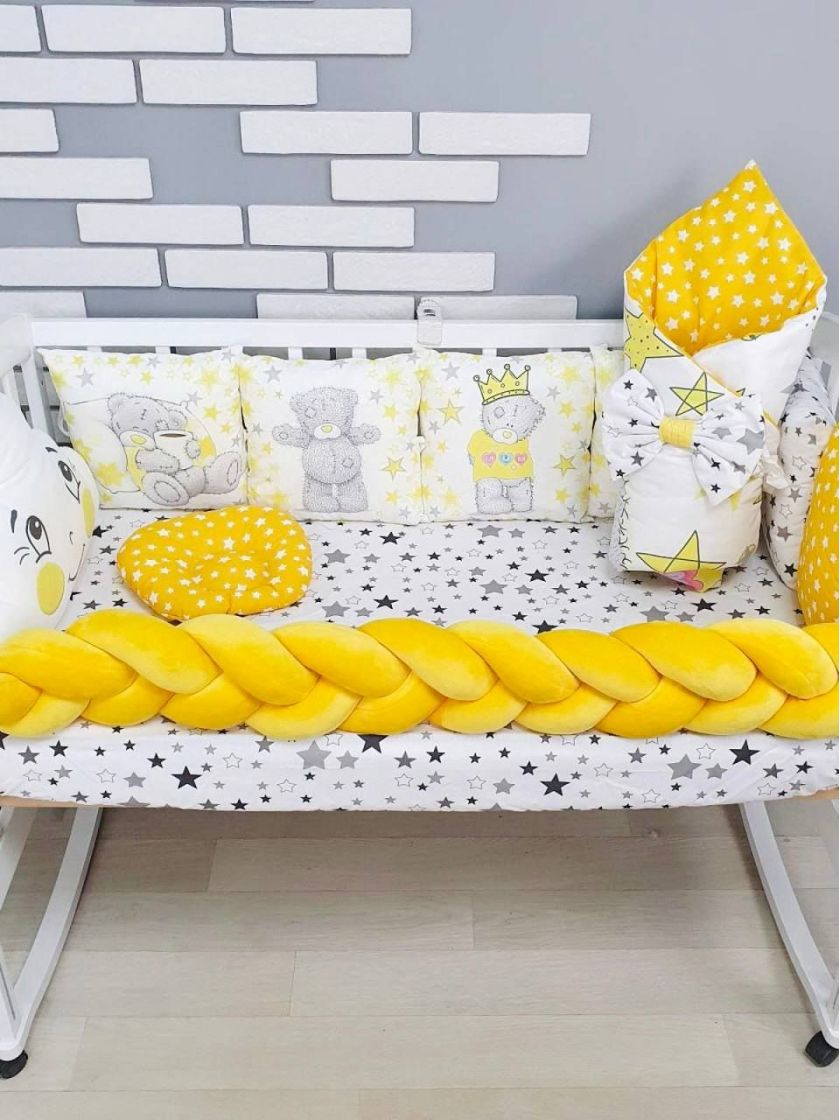 ❤ Набір "Бавовняний" з косою на 4 ту сторону. Колір - Ведмедик Тедді з короною, жовтий (#73666035) ✓ Anna Konvert