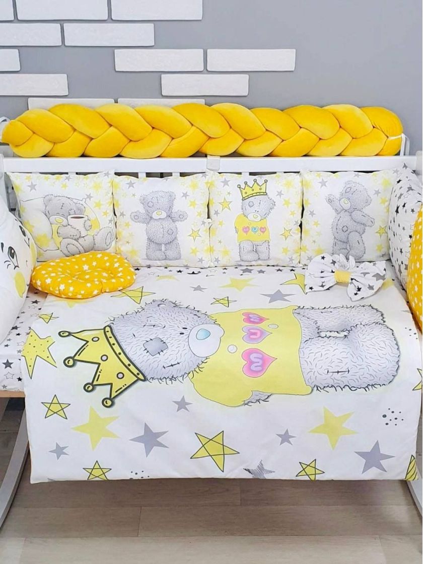 ❤ Набір "Бавовняний" з косою на 4 ту сторону. Колір - Ведмедик Тедді з короною, жовтий (#73666035) ✓ Anna Konvert