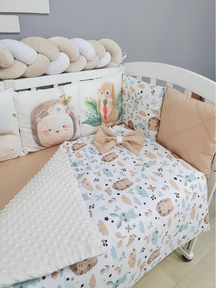 ❤ Набір "Коса" зі з'ємними наволочками. Колір - Їжачки та зайчики, бежевий (#0213) ✓ Anna Konvert