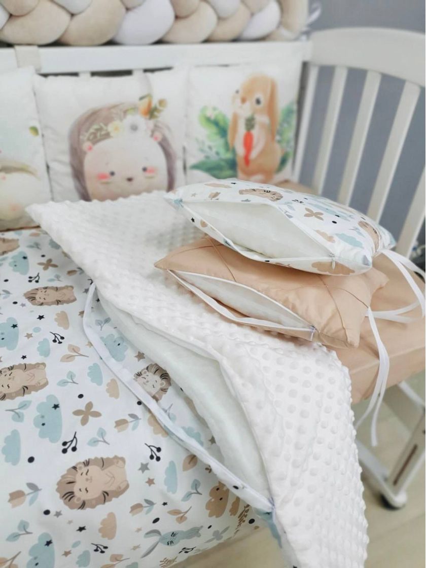 ❤ Набір "Коса" зі з'ємними наволочками. Колір - Їжачки та зайчики, бежевий (#0213) ✓ Anna Konvert